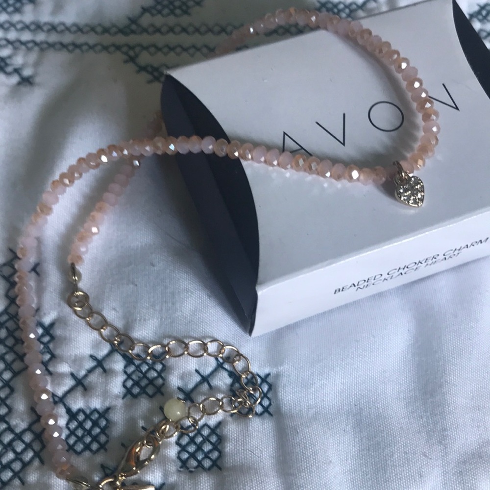Avon Beaded Choker w/ Heart Charm NWT